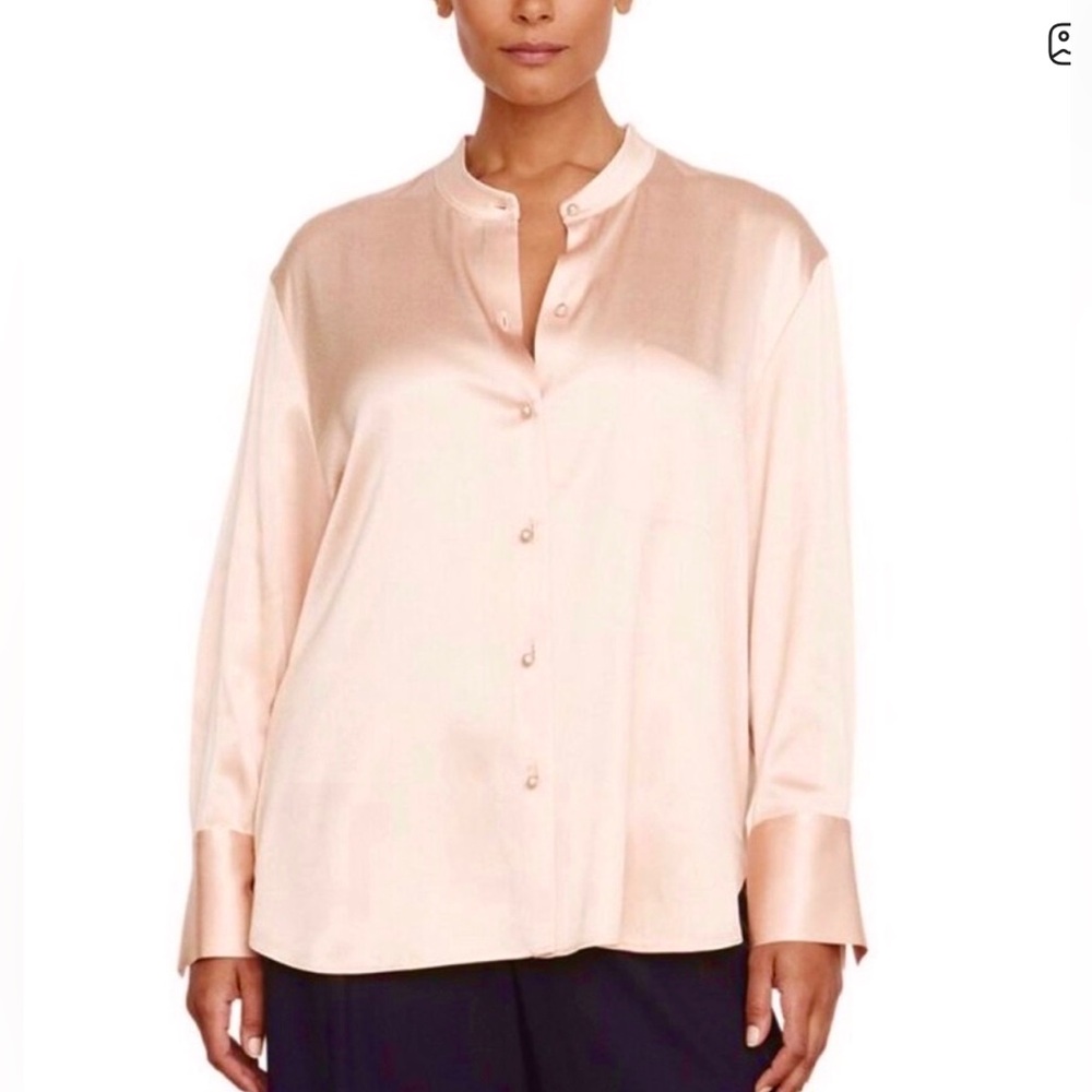 Vince Womens Plus Relaxed Satin Band Collar Shirt Blouse Tunic 1X 2X 3X